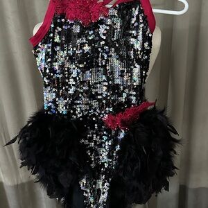Weissman Black Sequin Kids Dance Costume with Pink Trim